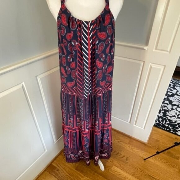 New NWT Gibson Latimer Ruffled Tiered Red White Blue Maxi Dress XXL - Picture 3 of 9